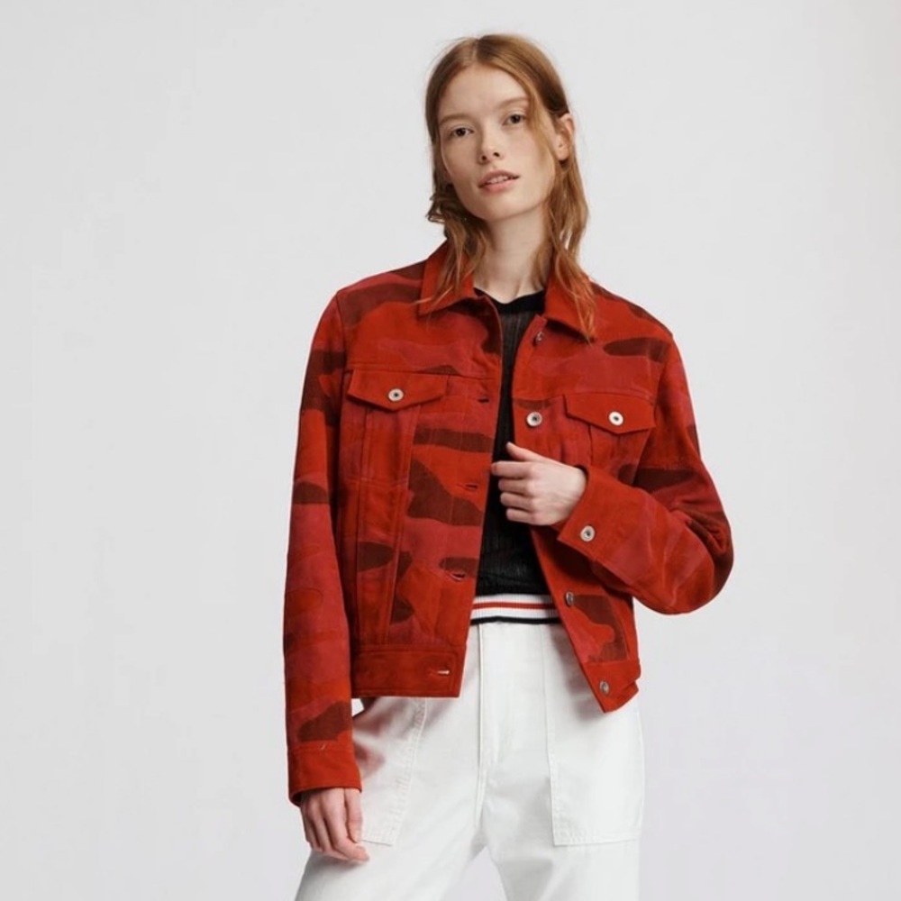 Rag & Bone Jax suede camo camouflage leather jacket red